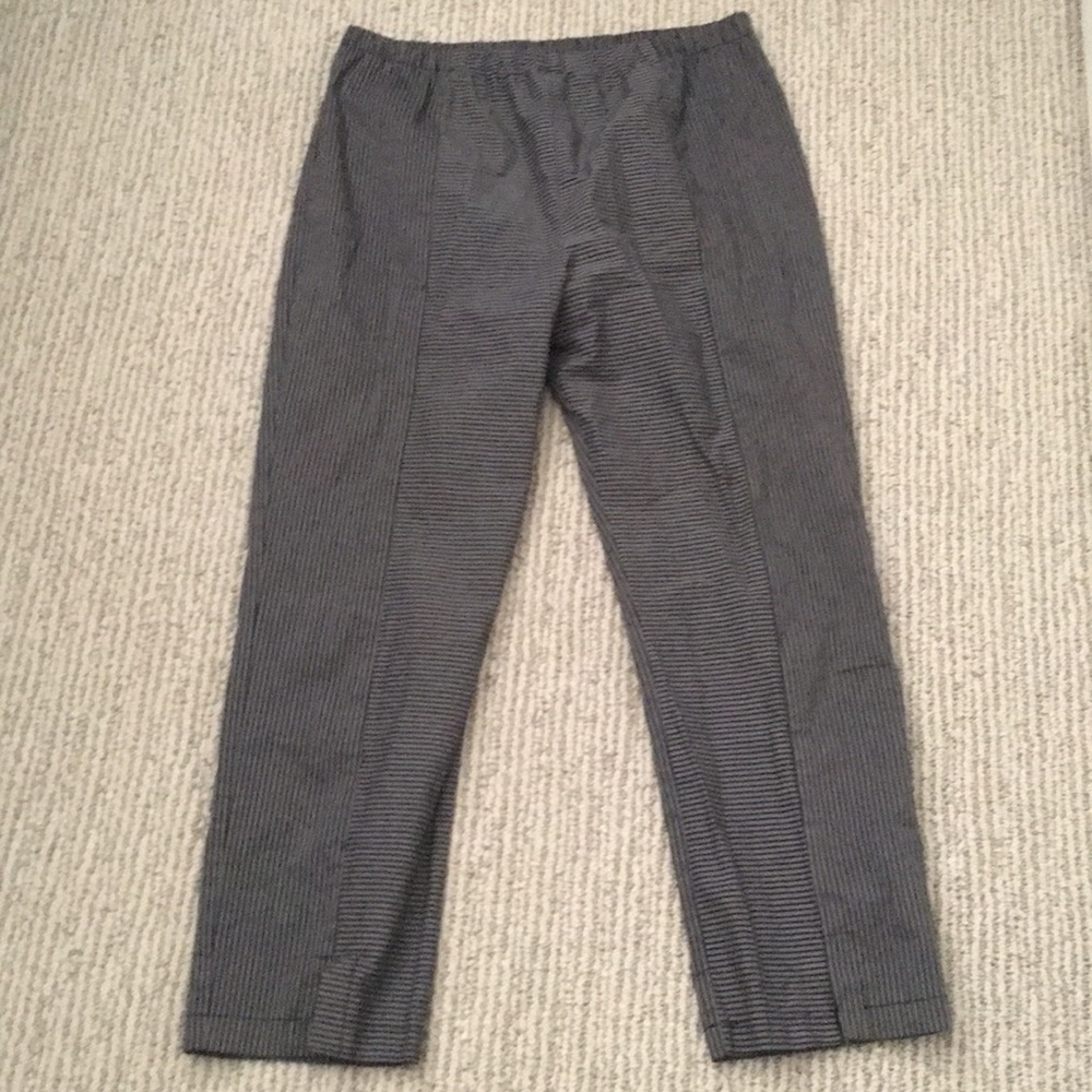 Niche pants, grey with black stripes.
